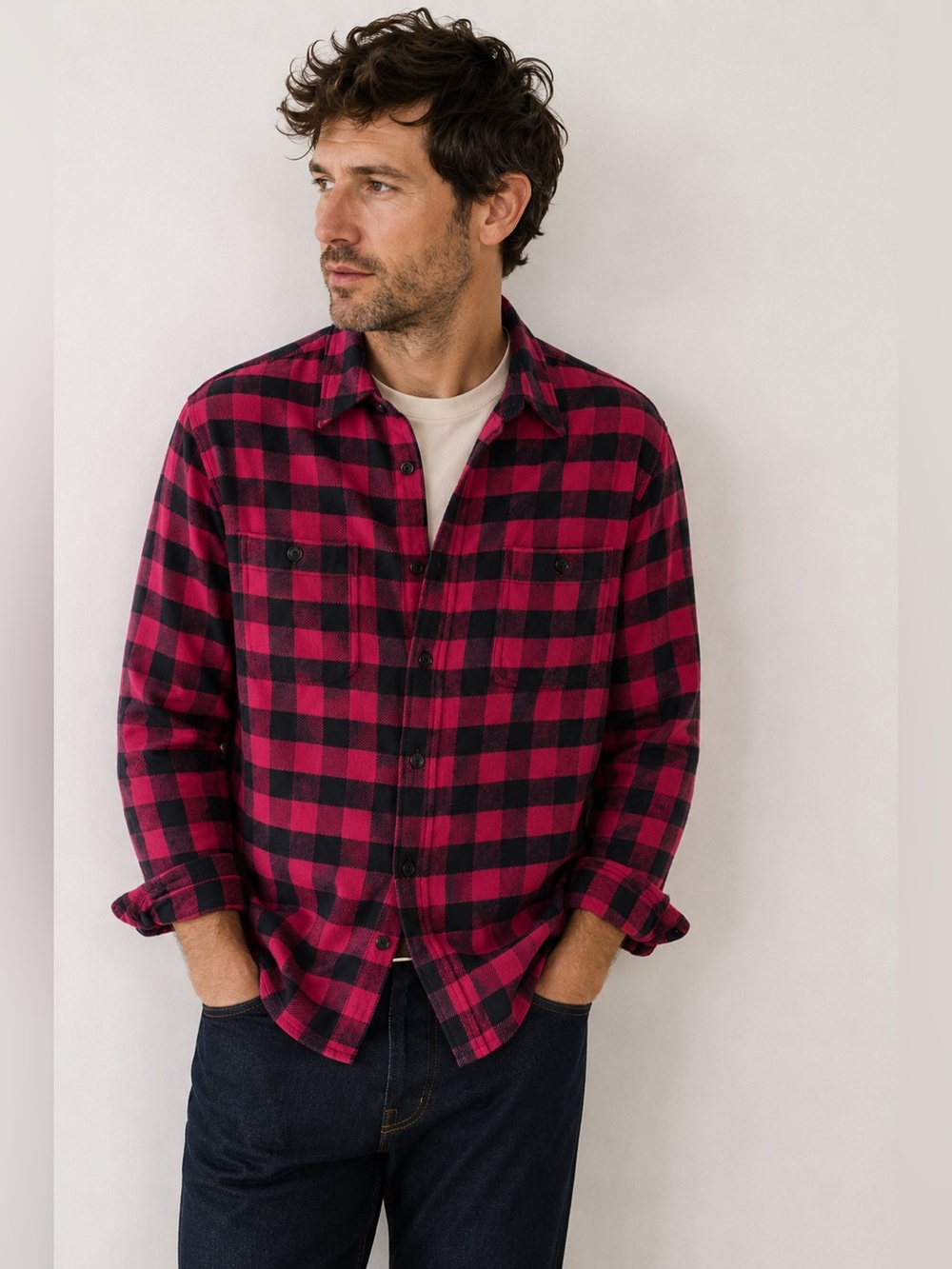 Alex Mill Indigo Buffalo Plaid Flannel Work Shirt Red Black Cotton Men’s Medium